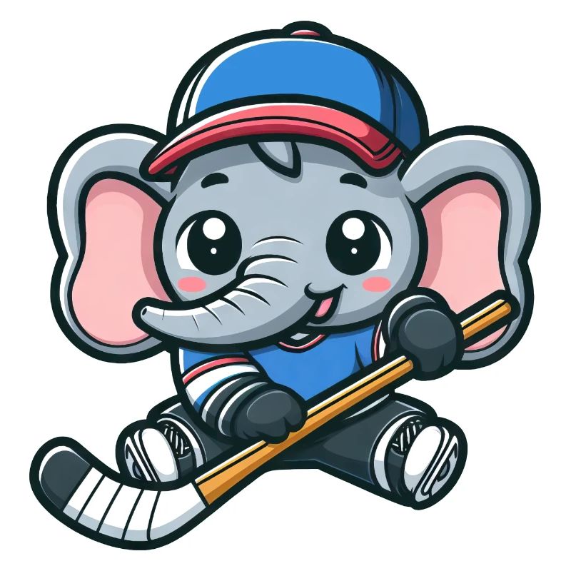 Conception de bande dessinée de hockey sur glace éléphant mignon