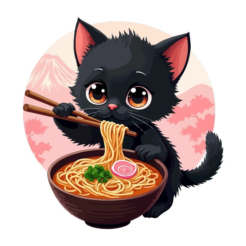 Chat japonais mignon mangeant de la soupe de nouilles ramen