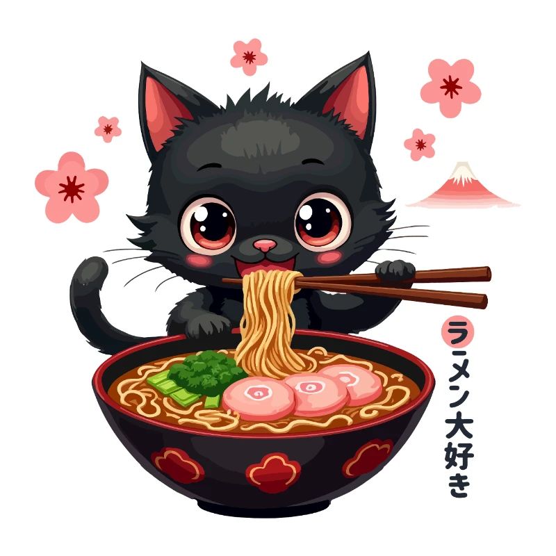Chat japonais mignon mangeant de la soupe de nouilles ramen