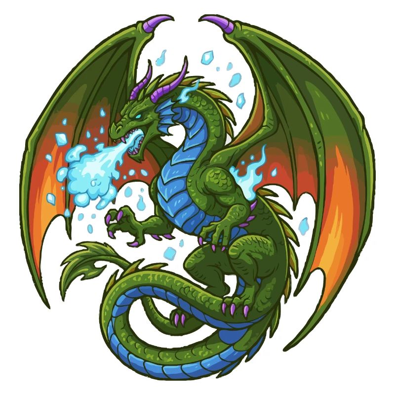 Bleu Vert Dragon Cracheur de Glace
