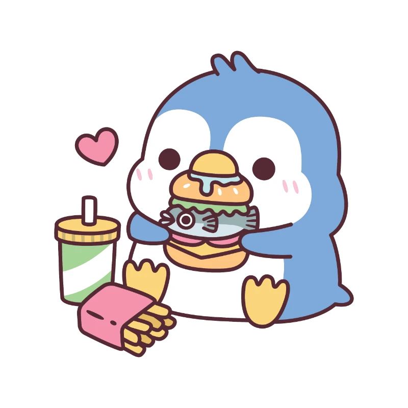 Mignon pingouin bleu mangeant du poisson Burger