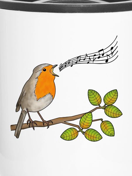 Robin singing, musical notes