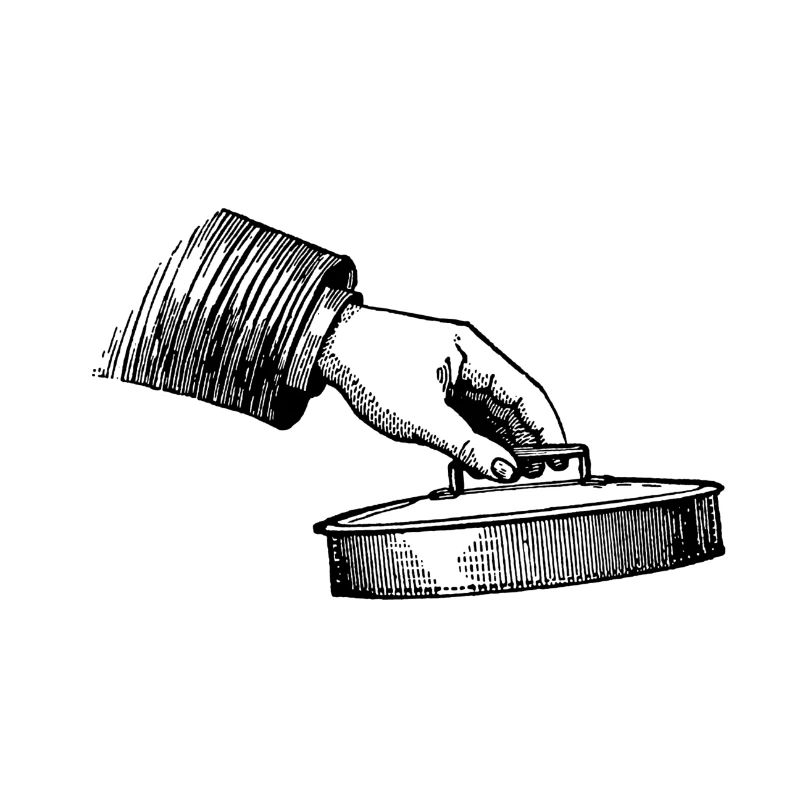 Hand mit Topfdeckel