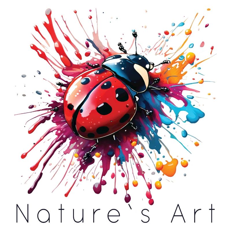Conception colorée de coccinelles, art de la nature, texte bleu