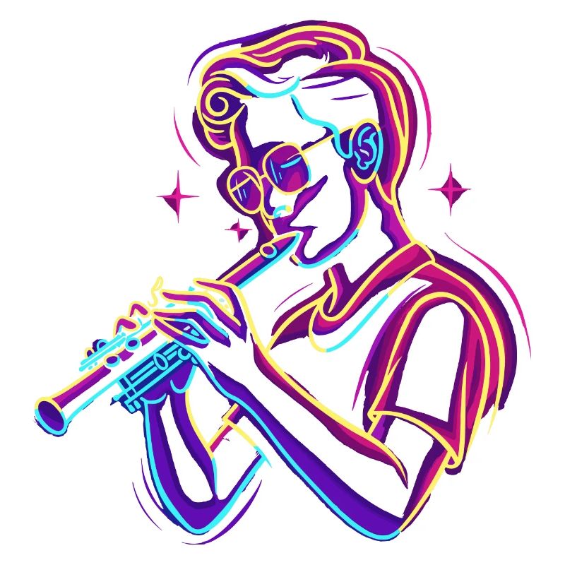 Flöte Junge Grafik Synthwave