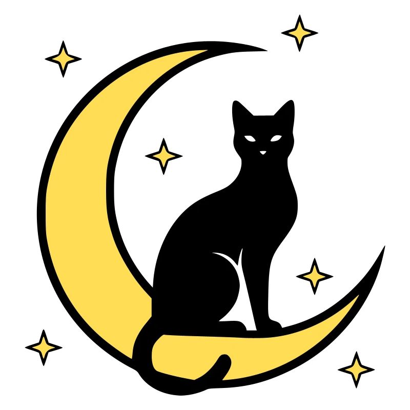 Chat Lune Étoiles Sorcellerie