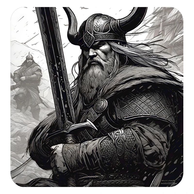 Fier Viking avec épée et cornes casque