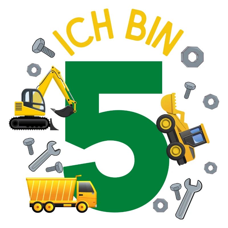 Ich bin 5 Jahre Geburtstag Mädchen Junge Baustelle