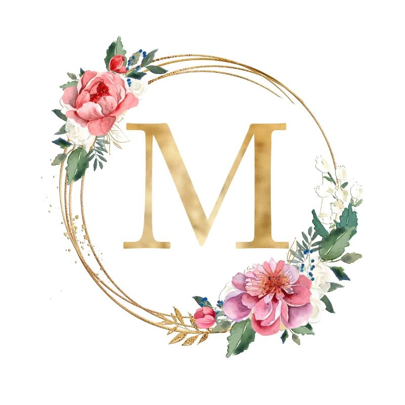 Customizable Monogram M Wreath Pink White