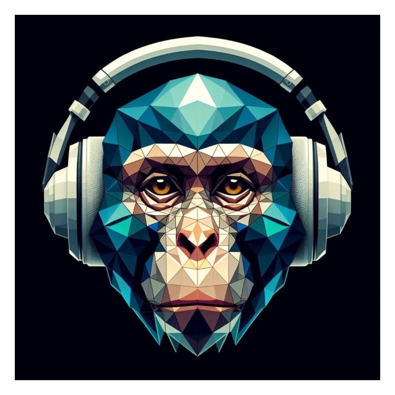 Ein Affe mit Kopfhörer im Polygon-Stil