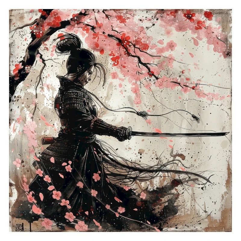 Japanisch, Samurai, Kirschblüte, Kunst, Ukiyo-E