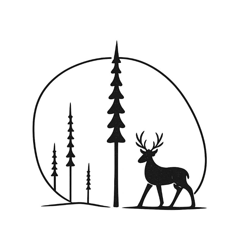 Hirschsilhouette im Waldkreis geschenkidee