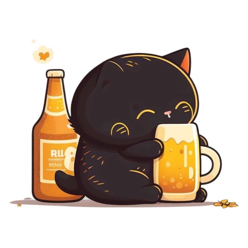 Katze kuschelt mit Bier