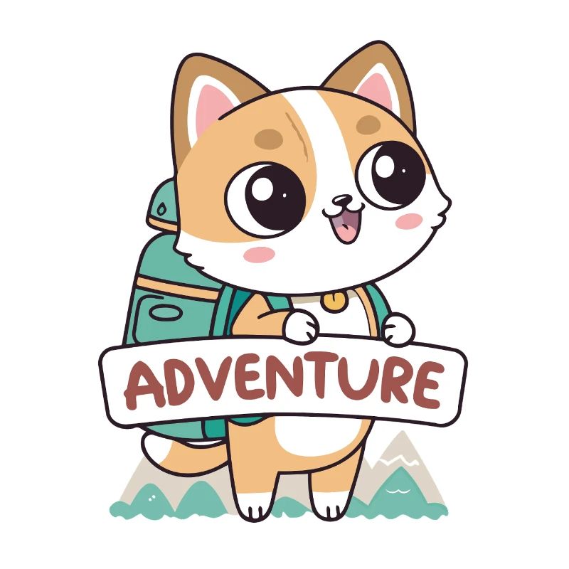 Chat aventurier mignon et sac à dos