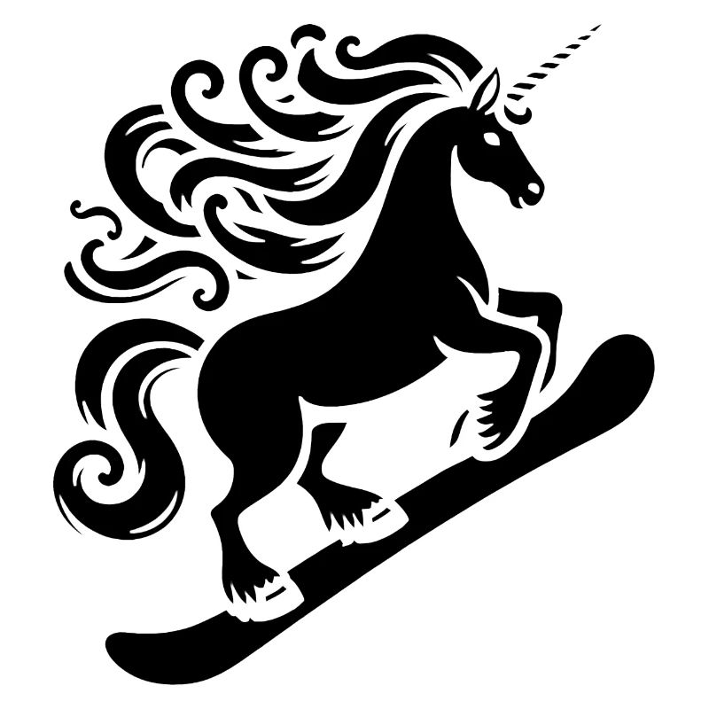 Minimalistisches Design: Einhorn Snowboarder