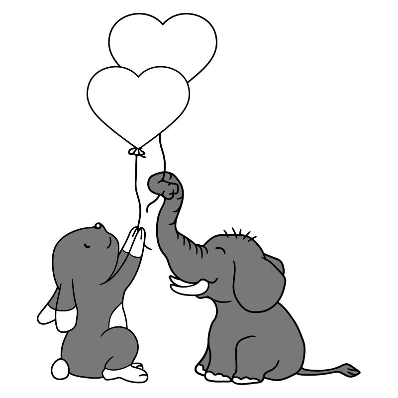 2 freunde elefant team paar luftballon herz liebe