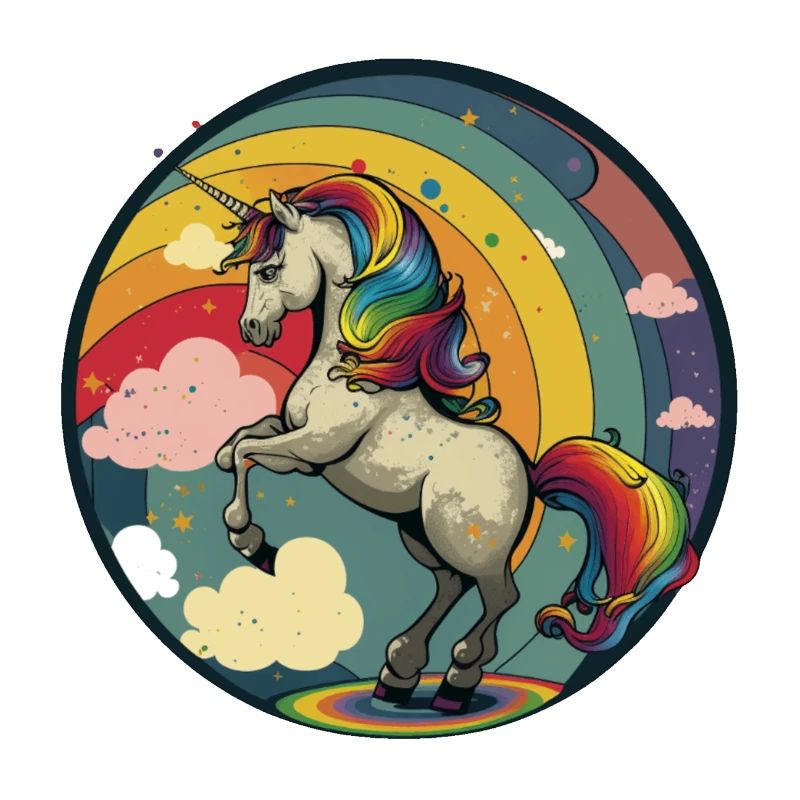 Einhorn mit farbigem Haar und Regenbogen