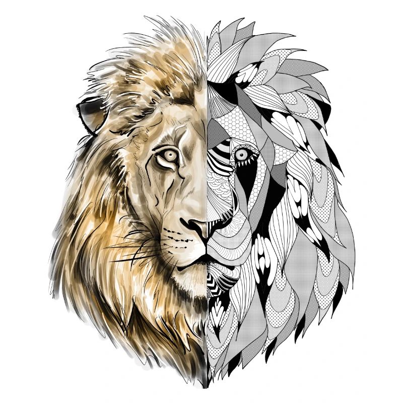 A lion in gold and pattern