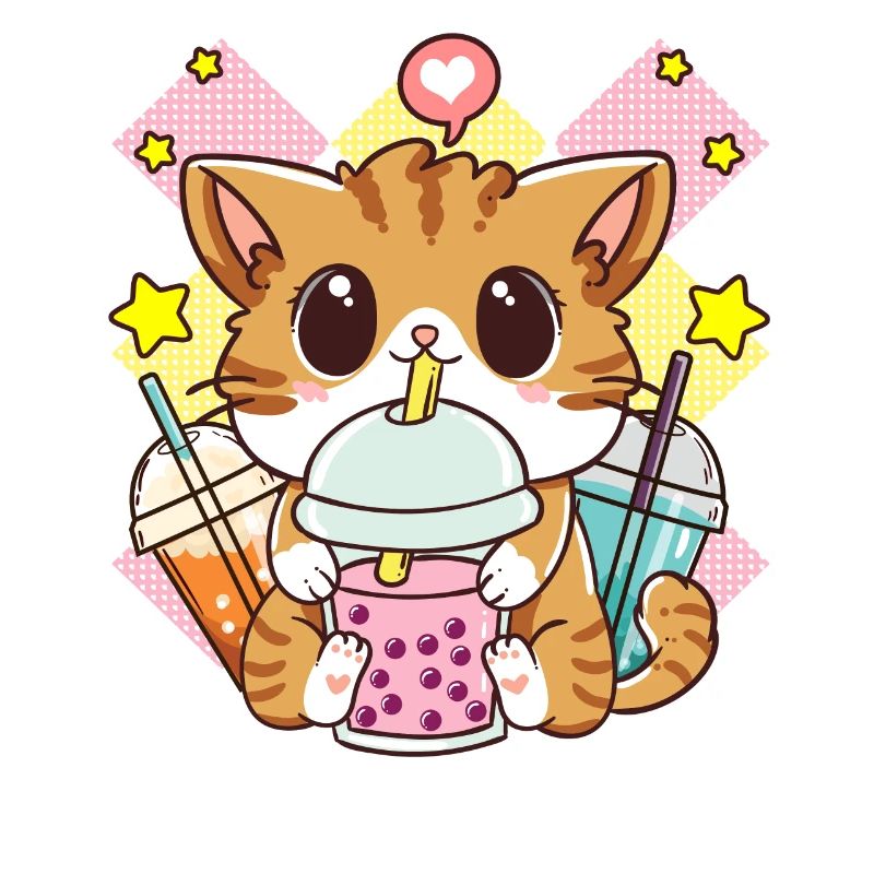 Cute Cat Boba Tea Bubble Tea Anime Kawaii Neko