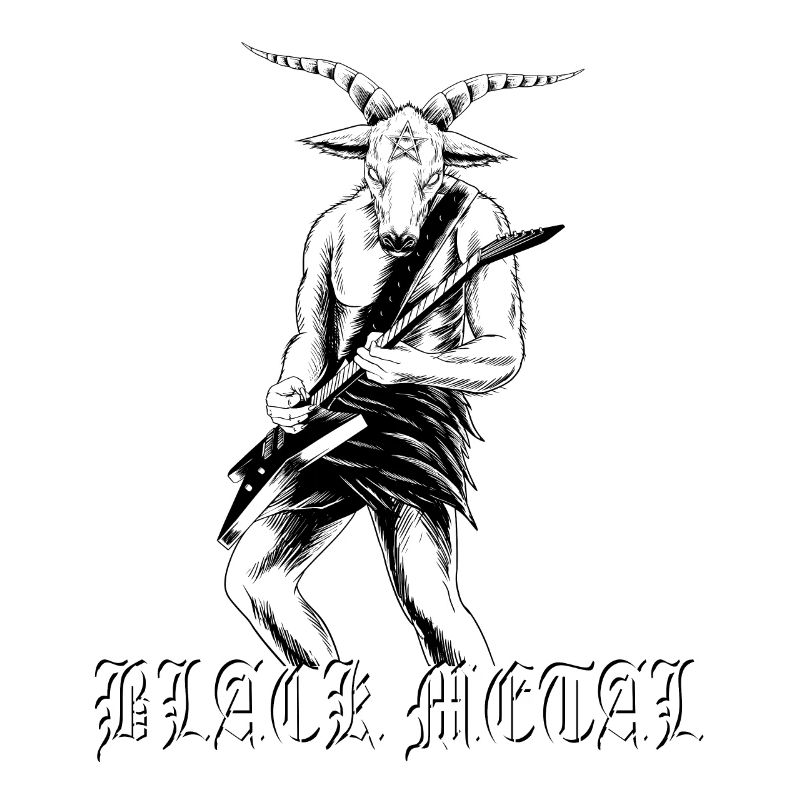 black metal, baphomet with electric guitars, musicians, git