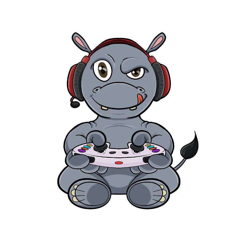 Hippo With Gaming Controller I Funny Gaming I