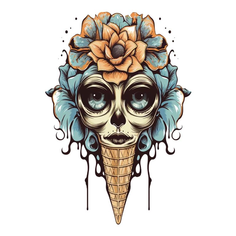 Blumen-Totenkopf Eistüte Design