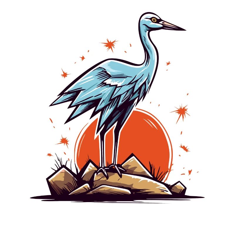 Graureiher oder Storch Vogel und eine rote Sonne