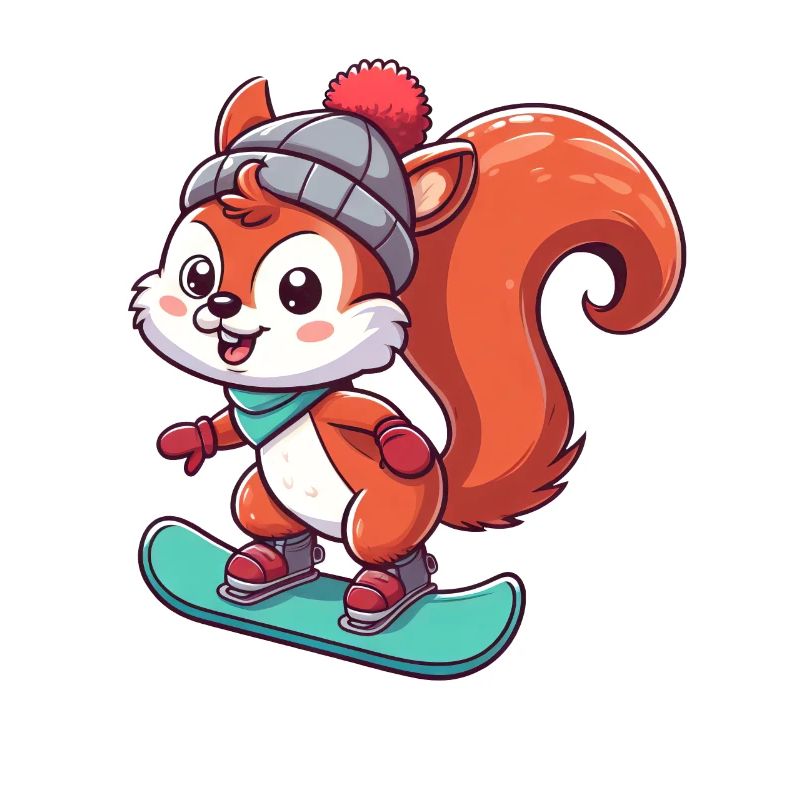 Winterabenteuer mit Eichhörnchen – Snowboard-Spaß