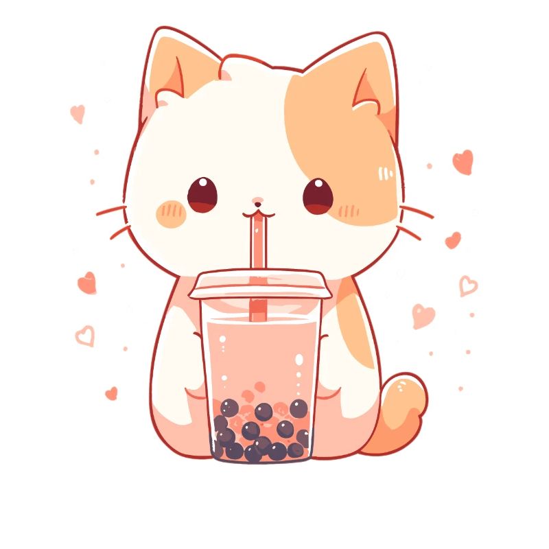 Kawaii Cat Drinks Boba Bubble Tea Chibi