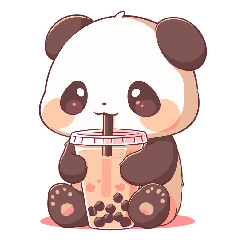 Kawaii Panda Drinks Boba Bubble Tea Chibi