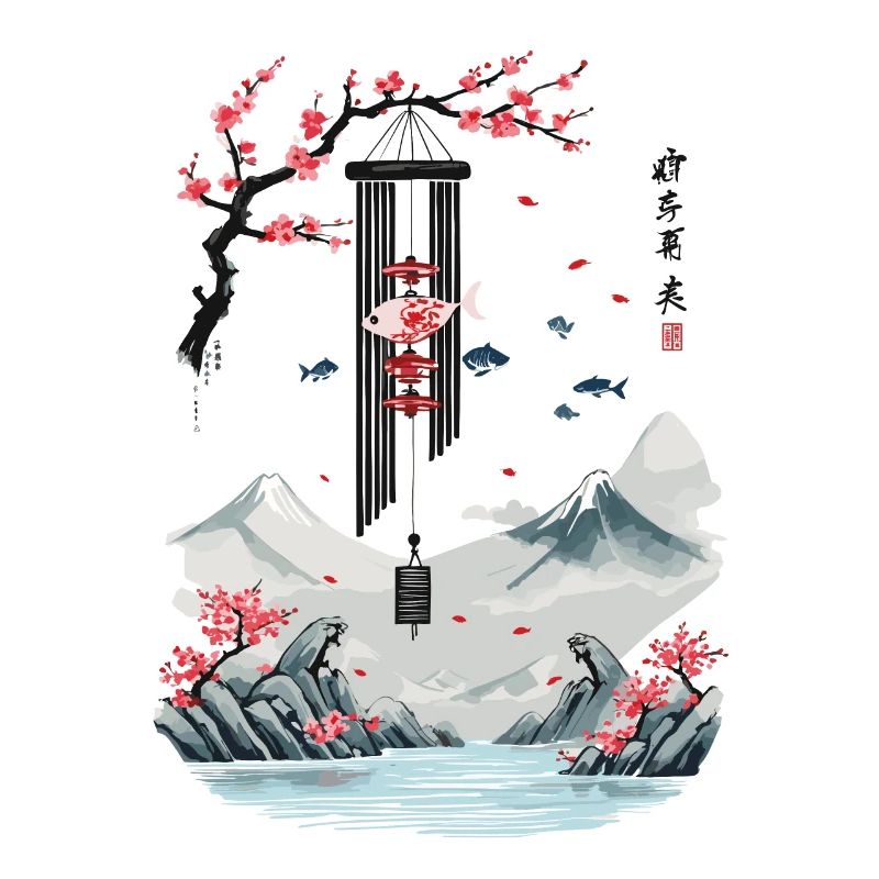 Ukiyo-E Cherry Blossom Pisces Wind Bells Design