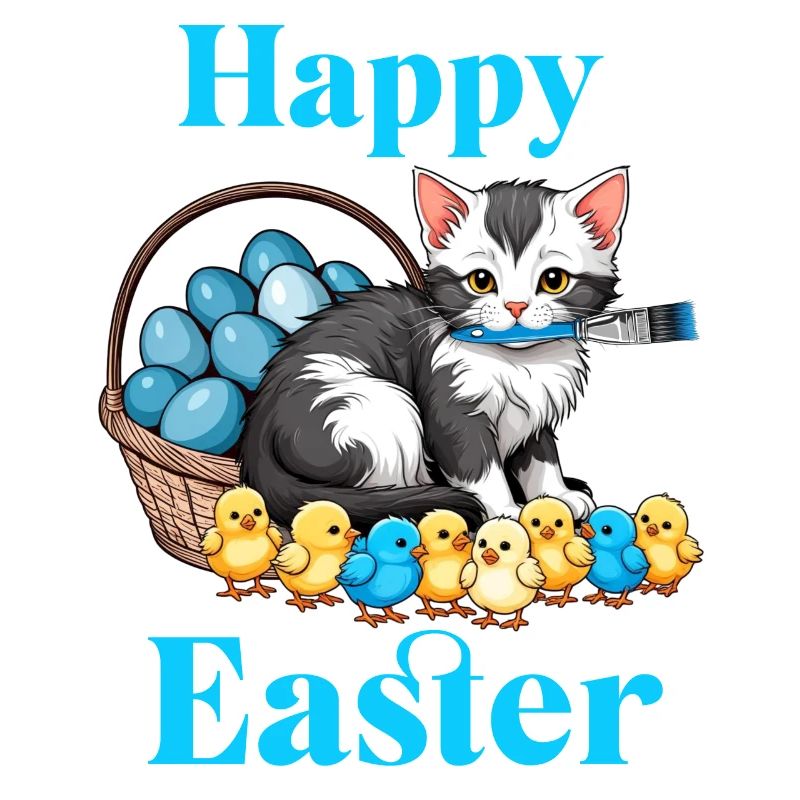 Happy Easter Niedlich Katze Küken Eier Osterzeit