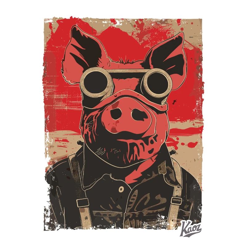 Funny Crazy Steampunk Pilot Pig
