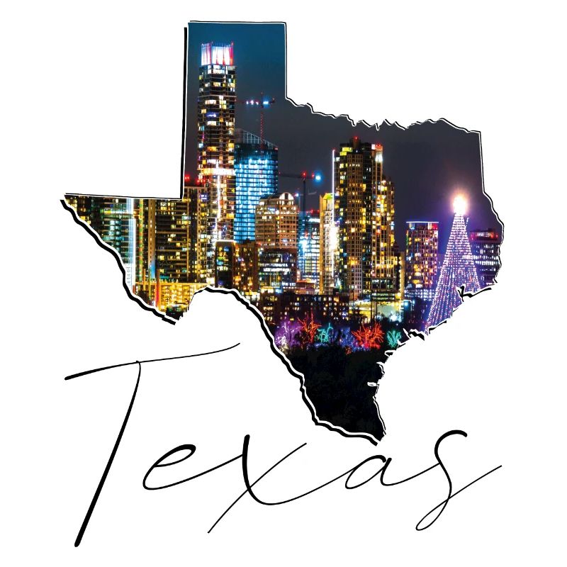 Austin Skyline in Texas State Map TX