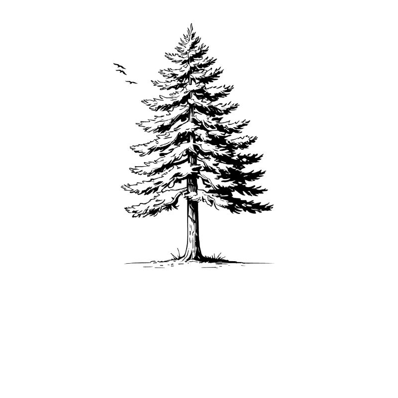 Spruce Tree & Birds Silhouette