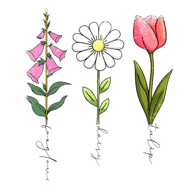 Foxglove Daisy Tulip fleurs de style vintage