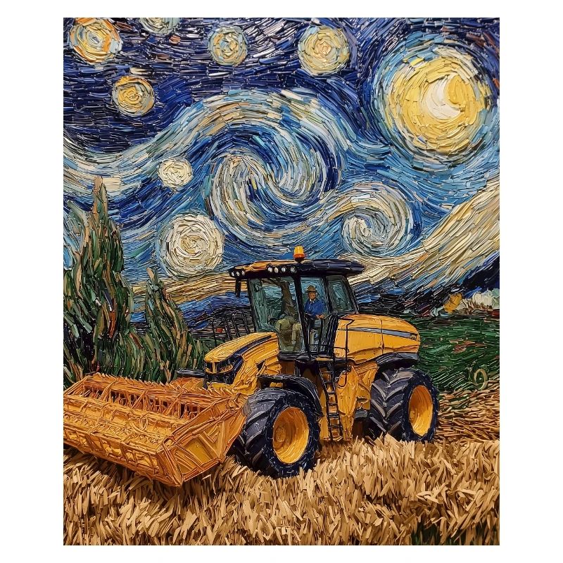 moissonneuse-batteuse fermier style van gogh étoilé