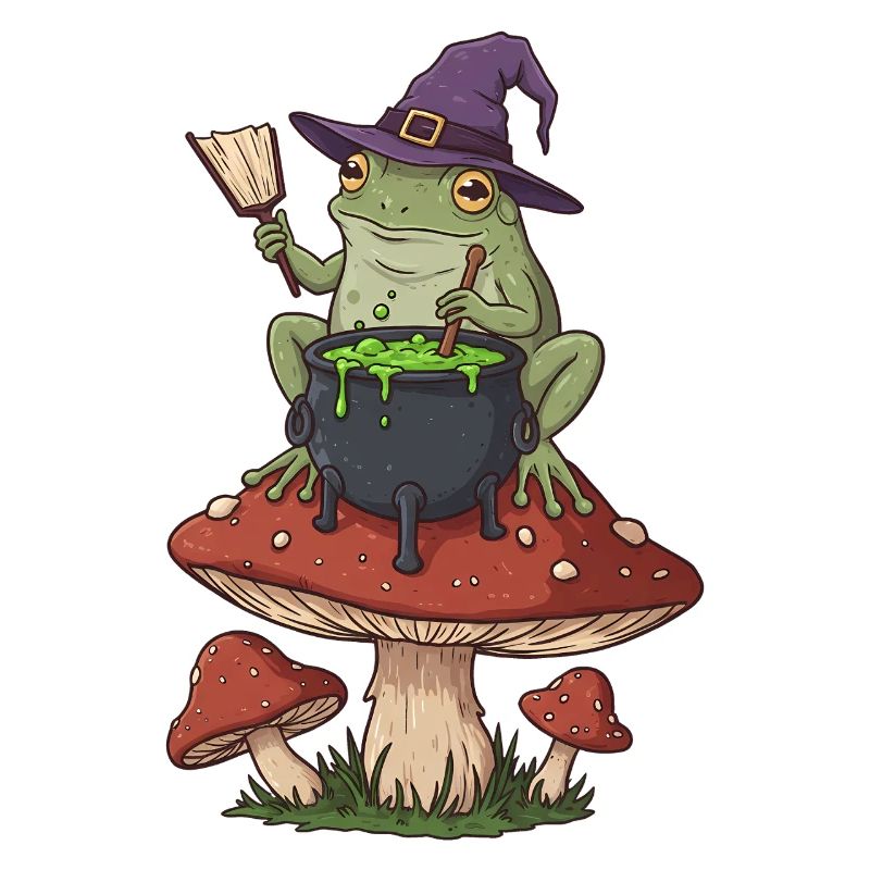 Frog Witch Cauldron Over Mushroom Ring