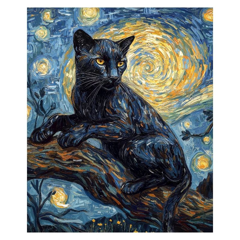Panther Van Gogh Style Starry Night