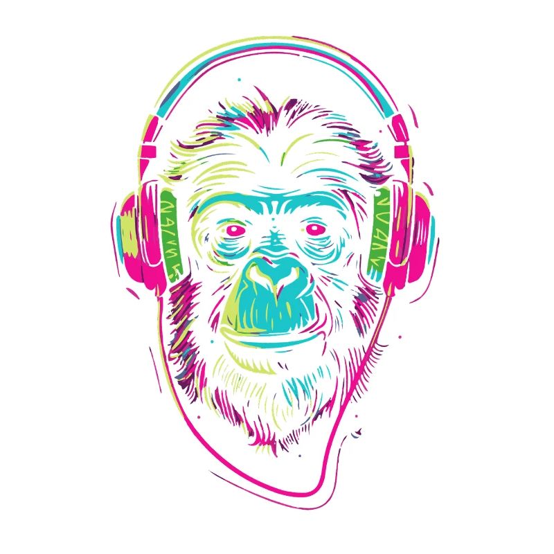 Neonaffe mit Kopfhörer