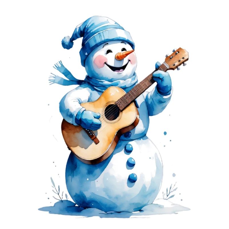 Schneemann mit Gitarre Winterlied