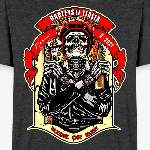 Teschio con casco, birra e chiave inglese