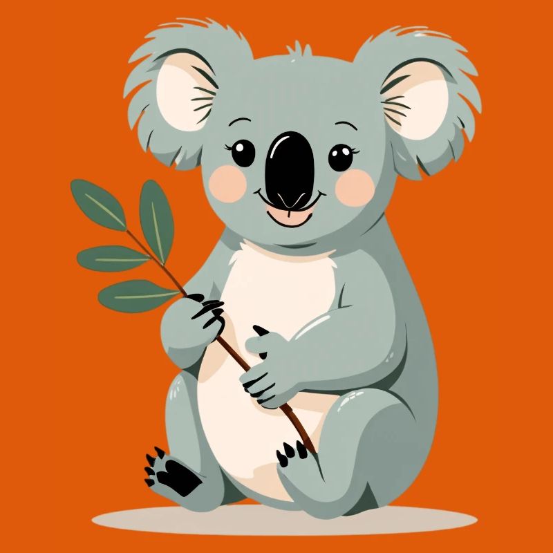Small koala with a leaf branch