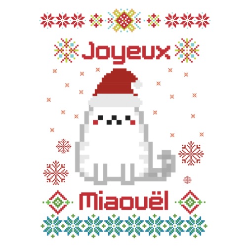 Joyeux Miaouël - Pull moche avec chat en pixelart - T-shirt Premium Homme