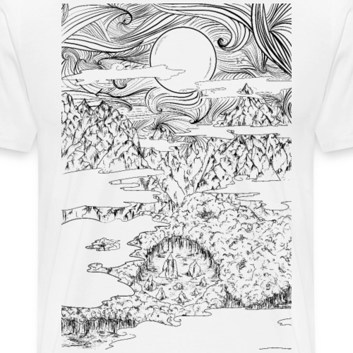 doodle montagna, disegno scena naturale notturna - Maglietta Premium da uomo