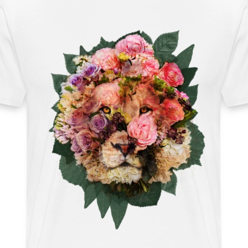 Ritratto leone fiori in doppia esposizione - Maglietta Premium da uomo