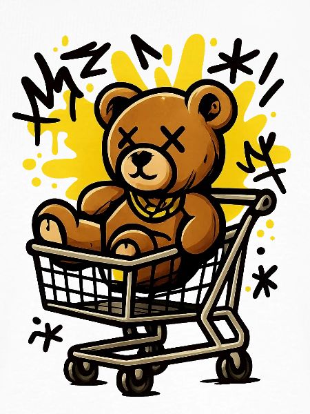 Pop-Art-Teddybär im Wagen