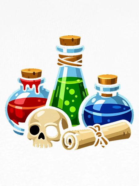 Alchemistische Trankgläser Schädel-Szene