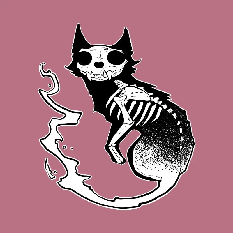 Totenkopf schwarze Katze dunkle Halloween dotwork Kunst