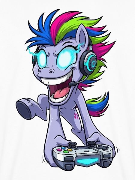Funkelnder Gaming Pegasus mit Kopfhörer